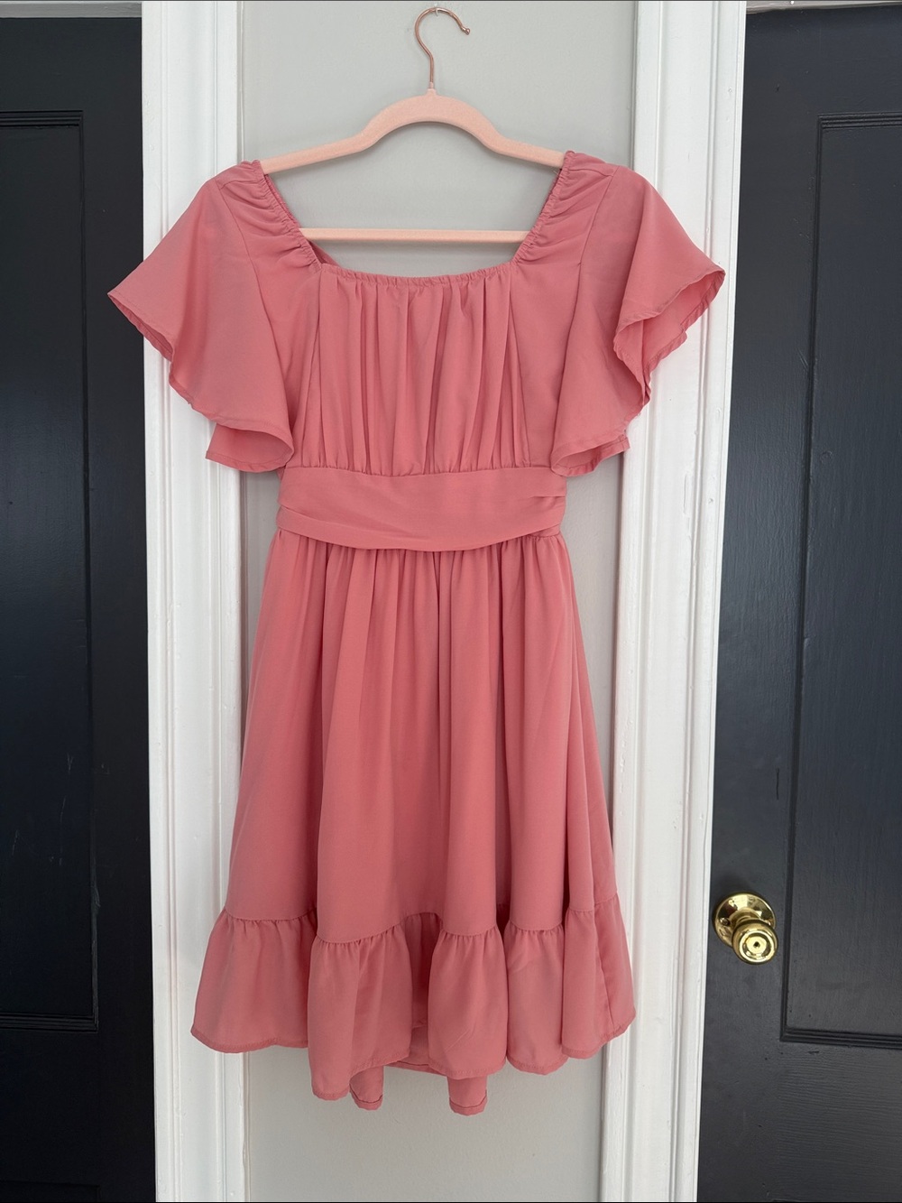 Flutter Sleeve Mini Dress in Dusty Rose